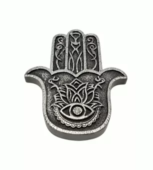Portaincienso Mano de Fátima Hamsa Plateada en Resina 11 cm