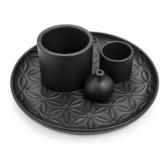 Portaincienso Multifunción Flor de la Vida Negro Mate 13 cm