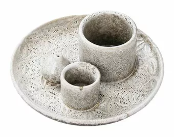 Porta incienso de cerámica beige Flores de la Vida para Palo Santo y Salvia Blanca 13cm