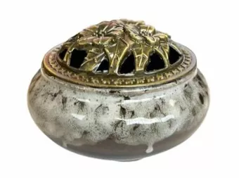 Porta Incienso Cerámica Marrón y Gris 10cm