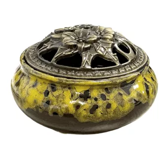Porta Incienso Cerámica Negro y Amarillo 10cm
