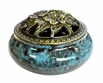Porta incienso de cerámica negra y azul 10cm