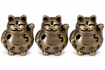 Quemador de incienso Maneki-neko bronce 4,9 cm – Lote de 3