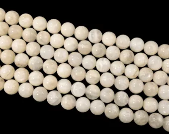 Cuentas de piedra lunar beige de 8 mm en hilo de 40 cm