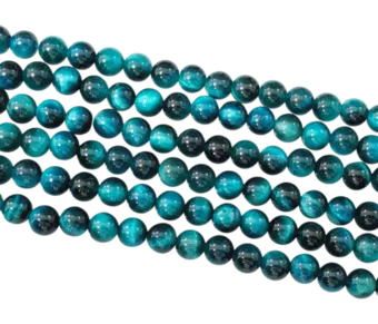 Hilo de Perlas Redondas de Ojo de Tigre Teñido Azul A 6 mm
