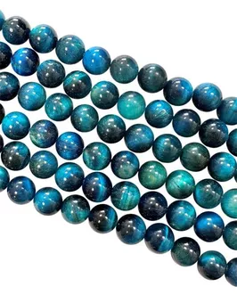 Hilo de Perlas Redondas de Ojo de Tigre Teñido Azul A 8mm