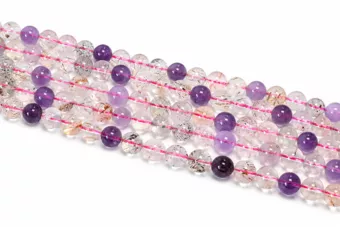 Perlas Redondas en Hilo Cuarzo Super Seven con Inclusiones AA 8–9 mm