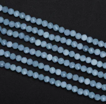 Cuentas A de aguamarina facetadas de 3mm en hilo de 40 cm