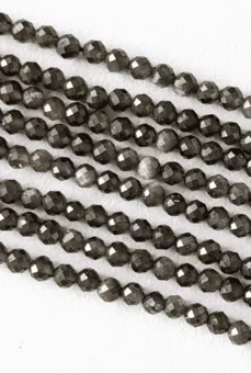 Hilo de Perlas Redondas Facetadas de Obsidiana Dorada Negra AA 3-4 mm