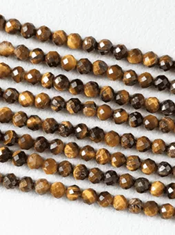 Hilo de Perlas Redondas Facetadas de Ojo de Tigre A+ 3-4 mm