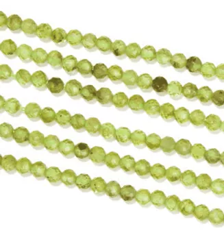 Cuentas Peridoto A facetadas de 3 mm en hilo de 40 cm