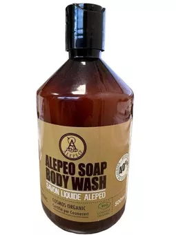 Jabón de Alepo, gel de ducha orgánico con aceite de oliva y bayas de laurel, 500 ml.
