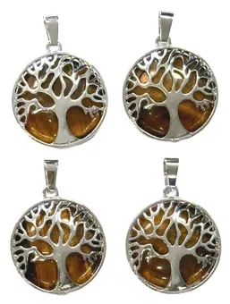 Colgante de metal Árbol de la vida Ojo de tigre A 25 mm x4