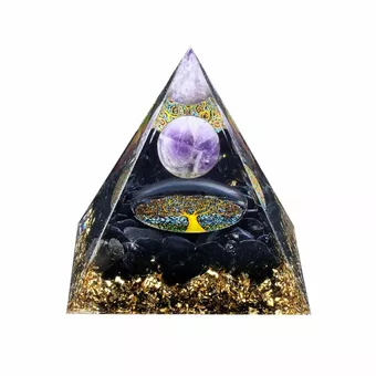 Pirámide de Orgonita Amatista & Obsidiana Negra Árbol de la Vida