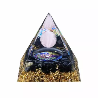 Pirámide de orgonita de cuarzo rosa y obsidiana negra Árbol de la vida