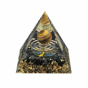 Pirámide de Orgonita Ojo de Tigre y Obsidiana Negra Espiral y del Árbol de la Vida
