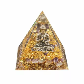 Pirámide de orgonita Buda + Amatista