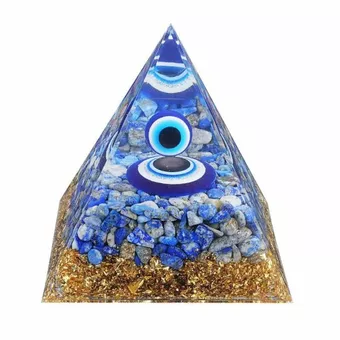 Pirámide de orgonita con ojo malvado y lapislázuli de 8 cm