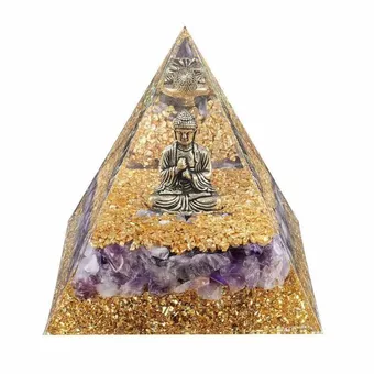 Pirámide de orgonita Buda + Amatista 8cm