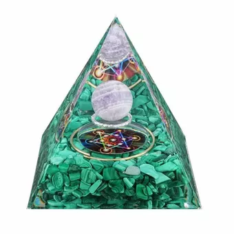 Pirámide de orgonita Amatista y Malaquita Metatrón 8cm