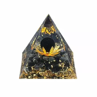 Pirámide de Orgonita Obsidiana Negra Loto 8cm