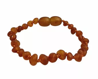 Pulsera de bebé de ámbar báltico crudo coñac con rosca