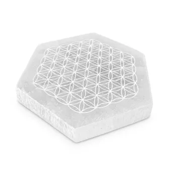 Placa Hexagonal de Selenita Flor de la Vida 11cm 125g