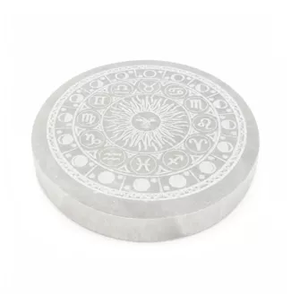 Placa Circular de Selenita Rueda del Zodiaco 12cm 350g