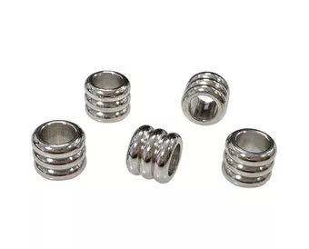Cuentas espaciadoras de cilindro ondulado de acero inoxidable plateado 8 mm x 50