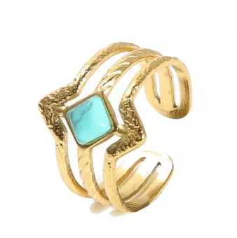Anillo Ajustable de Acero Inoxidable Dorado con Turquenita A en Forma de Rombo