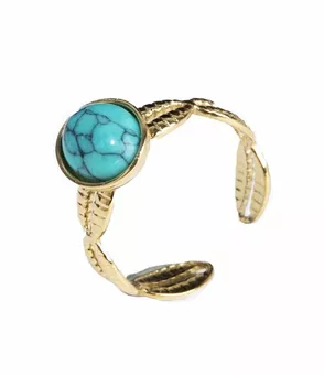 Anillo Ajustable Dorado de Acero Inoxidable con Hojas y Turquenita A