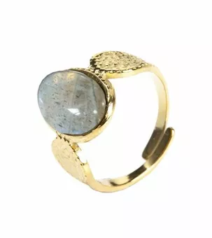 Anillo Labradorita A Ovalado en Acero Inoxidable Dorado