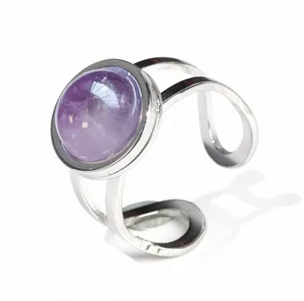 Anillo de Acero Inoxidable Plateado Amatista redondo