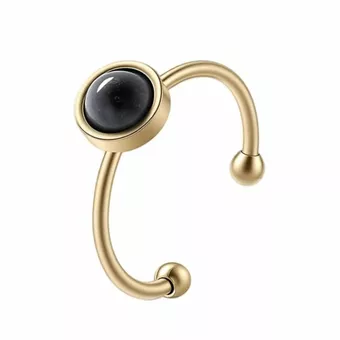 Anillo de larvikita – Acero inoxidable bañado en oro