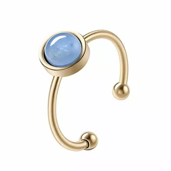 Anillo de Cianita Azul A en Acero Inoxidable Dorado 6 mm