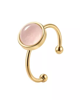 Anillo Ajustable de Acero Inoxidable Dorado con Cuarzo Rosa AB 8mm