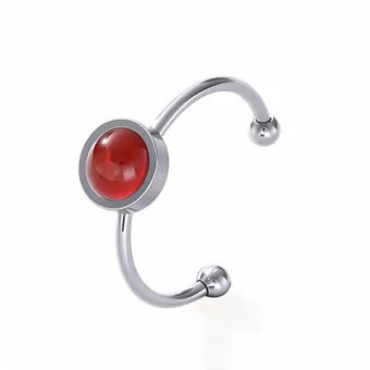 Anillo Ajustable de Acero Inoxidable Plateado con Ágata Roja AA 6mm