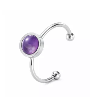 Anillo Ajustable de Acero Inoxidable Plateado con Amatista A 6mm