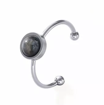 Anillo de larvikita – Plata y acero inoxidable