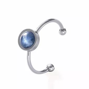 Anillo Ajustable de Acero Inoxidable Plateado con Cianita Azul A 6mm