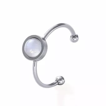 Anillo de piedra lunar blanca – Acero inoxidable plateado