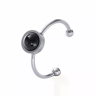 Anillo de ónix negro – Acero inoxidable plateado