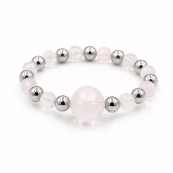 Anillo de plata con cuentas y cuarzo rosa