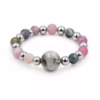 Anillo de perlas de plata con turmalina multicolor