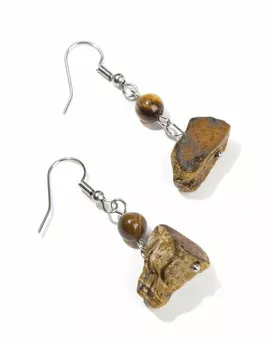 Pendientes de plata en acero inoxidable Ojo de tigre en bruto A 3.5 cm
