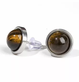 Pendientes Redondos De Acero Inoxidable Ojo De Tigre 10mm