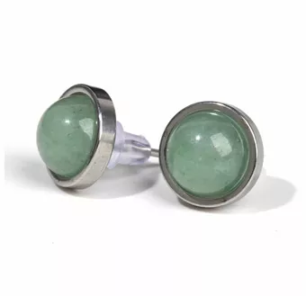 Pendientes Redondos De Acero Con Aventurina Verde 10mm