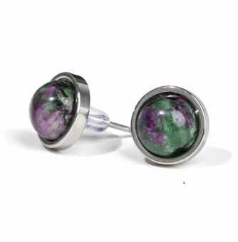 Pendientes Redondos de Acero Inoxidable con Rubí Zoisita A Stud 10mm