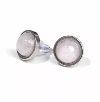 Pendientes Redondos de Cuarzo Rosa A Tipo Stud 10 mm