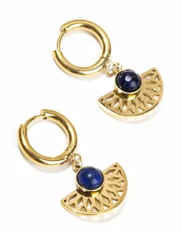 Pendientes de lapislázuli azteca de acero inoxidable chapado en oro (AA, 33 mm)